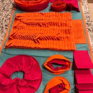Orange and Pink Origami Play treat Mat for dogs
